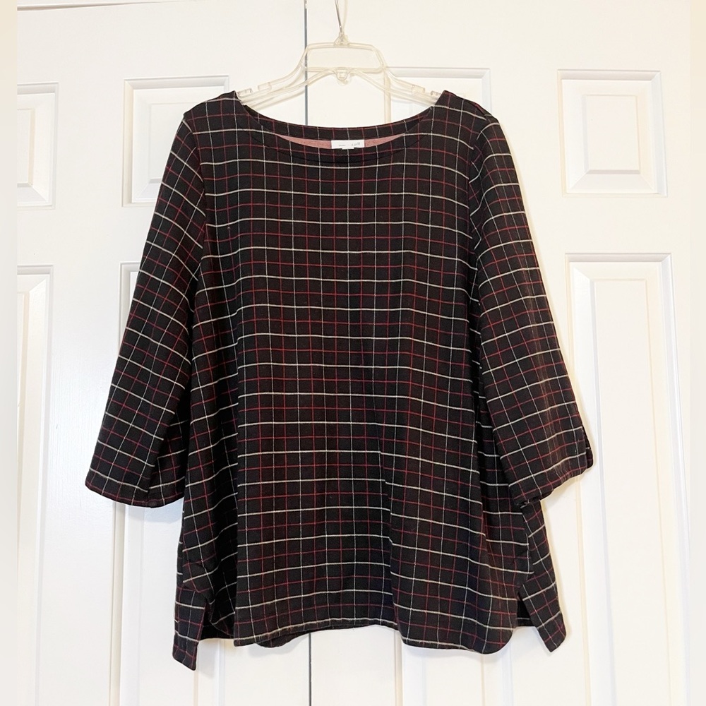 J. Jill Black Ponte Knit A-Line Boat Neck 3/4 sleeve top. Size Women's Large - Picture 3 of 14